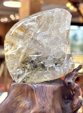 【挚爱】天然绿幽灵水晶雕刻普贤菩萨摆件