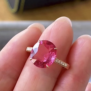 【挚爱碧玺】珍贵老料 18K金钻石镶嵌碧玺卢比来戒指   4ct