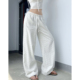 宽松慵懒长裤 MianCun重工刺绣雏菊白色阔腿裤 女抽绳直筒休闲裤