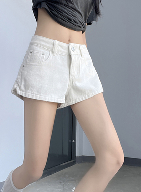 甜辣美式白色显瘦小众弹力低腰牛仔短裤女夏季薄款a字超短热裤