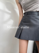 棉村美式 短裙百搭灰色包臀裙 复古学院风半身裙高腰防走光内衬西装