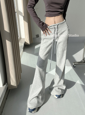 MianCun加绒喇叭卫裤女2025冬季新款休闲拖地裤中低腰系带裤子