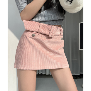 穿搭裙子 灯芯绒包臀裙春季 MianCun粉色半身裙短裙辣妹套装 女春季