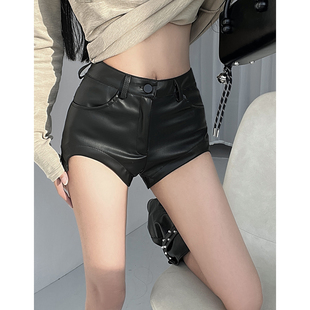 MianCun拉高腿线美式复古风皮裤显瘦小个子皮短裤女辣妹丰胯热裤