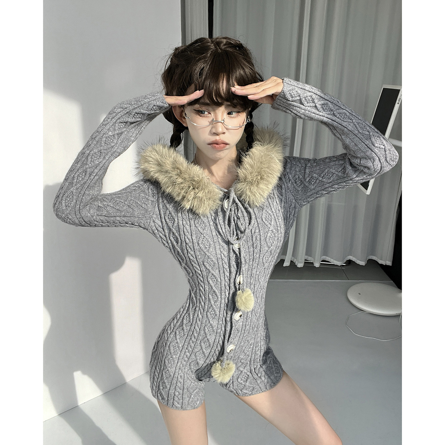 弹力修身塑形时髦纯欲连体衣软糯显瘦瑜伽可拆卸毛领连帽连体裤,女装/女士精品,连体衣/裤,淘宝优惠券,粉丝福利购,淘宝优惠卷