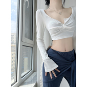 短款 MianCun扭结V领性感辣妹T恤女设计感秋季 打底衫 长袖 上衣 新款