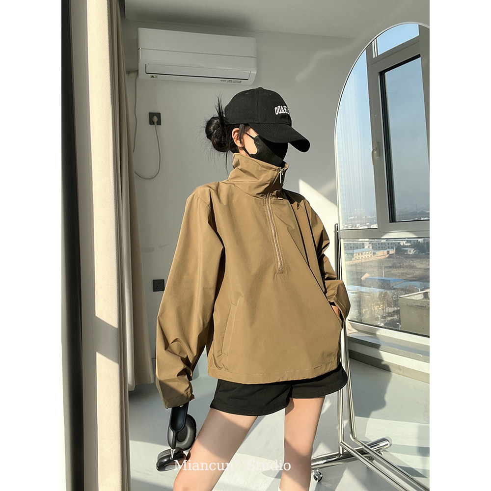 MianCun户外登山上衣冲锋夹克女款半拉链立领防风防水运动外套