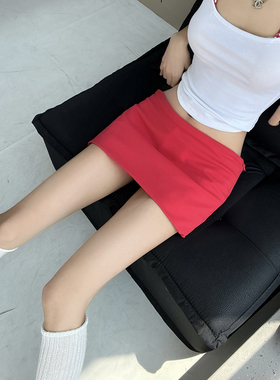 MianCun红色高腰短款西装半身裙女夏季辣妹百搭显瘦修身包臀短裙
