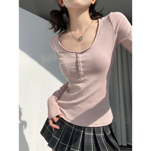 MianCun基础灵魂亨利领打底衫女亨利领长袖T恤修身显瘦内搭上衣