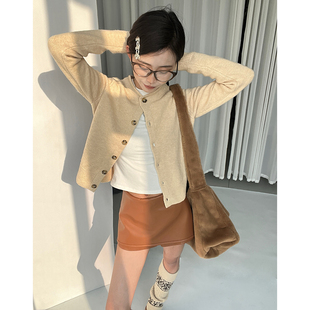 老钱主义亲肤羊毛混纺毛衣开衫慵懒风2026春装外套圆领针织衫女