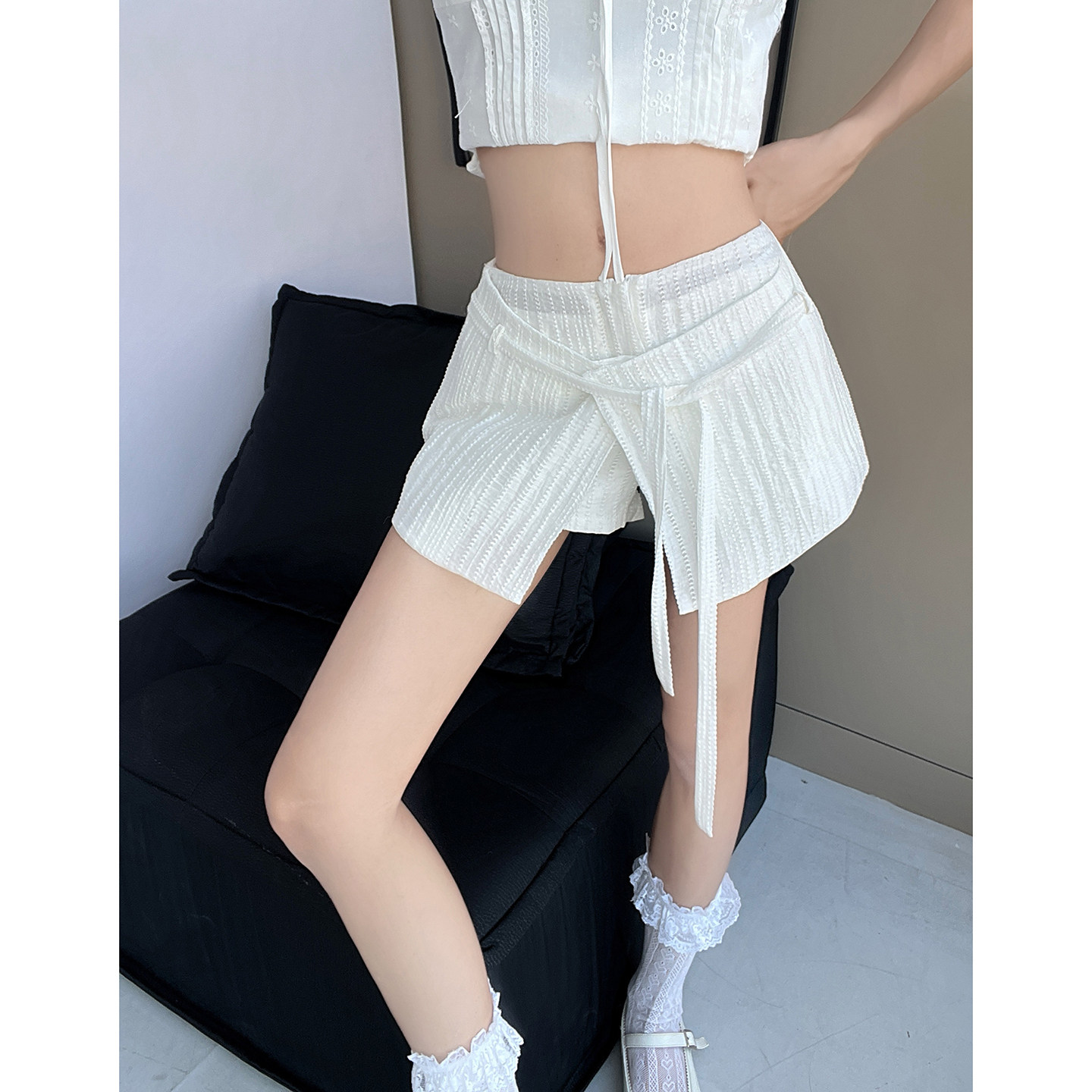 白色屁帘裙裤女夏季辣妹图片