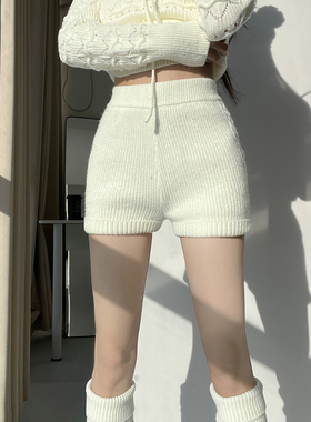 MianCun基础简约短款修身针织毛线短裤女百搭显瘦直筒羊毛三分裤