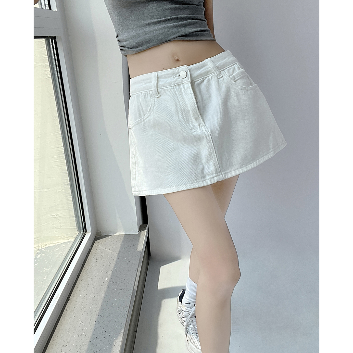 夏日city白色牛仔半身裙女