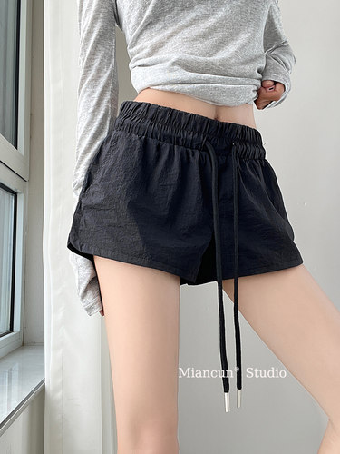 MianCun宽腰头系带运动超短裤女欧美ins显瘦宽松性感辣妹A字热裤