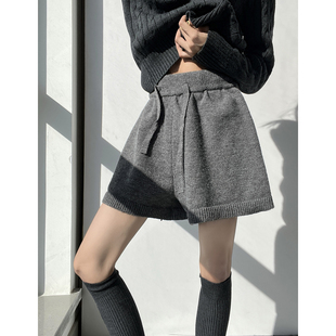 MianCun慵懒松弛感针织短裤女秋冬季直筒阔腿小个子中裤垂感裤子
