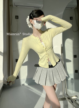 美式校园修身显瘦罗纹针织开衫女