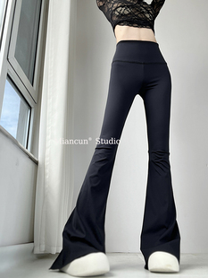 即兴剧场摩登开叉高腰喇叭裤提拉腰线后裤腿开叉辣妹运动休闲裤子