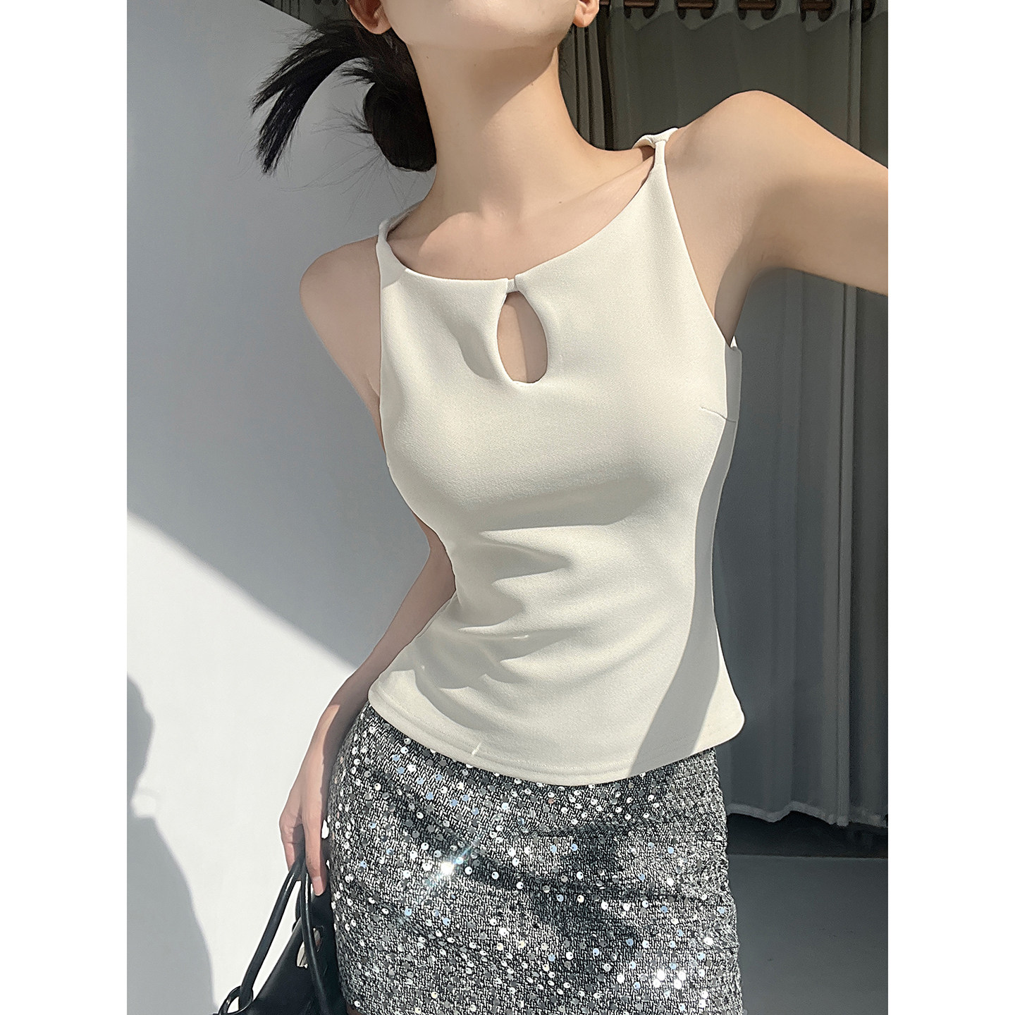 MianCun纯欲风性感胸前镂空设计吊带背心女修身收腰无袖打底上衣