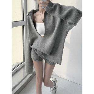 MianCun仿羊毛毛衣套装女秋冬季学院风背心长袖针织衫短裤两件套