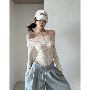 MianCun蕾丝长袖上衣女一字肩法式浪漫绝美ins巨好看的内搭连体衣