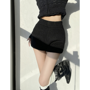 MianCun原创猪鼻麻花织法纽花紫黑色短裤时髦外穿针织毛线裤女