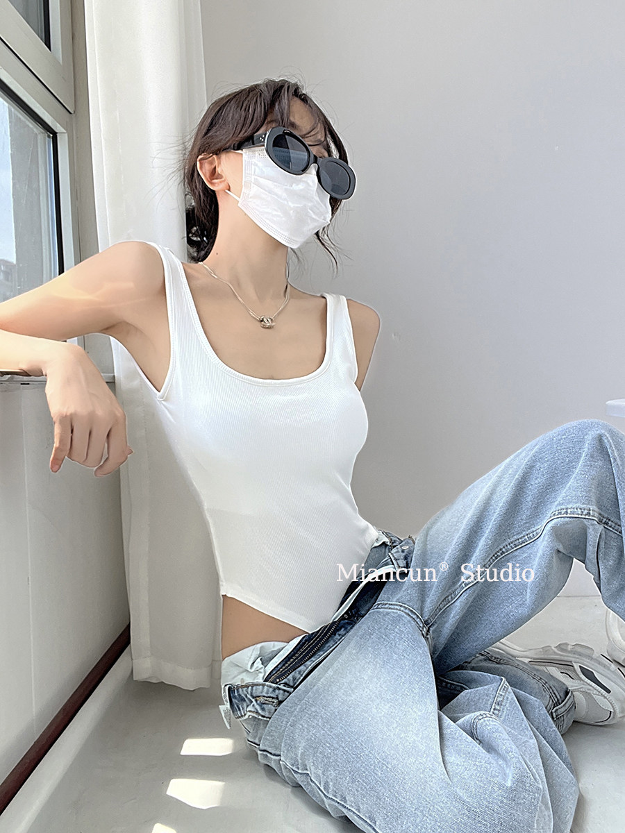 欧美ins风性感心机U型大露背含胸垫连体衣女夏季连体吊带打底衫