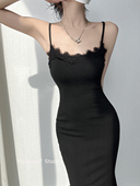 内搭中长款 黑色蕾丝花边性感吊带裙女春秋季 连衣裙 天菜S曲线