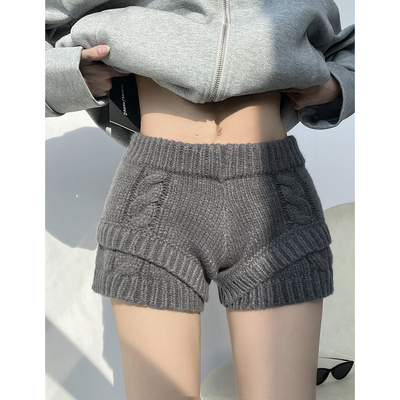 美式针织弹力钩花超短裤女