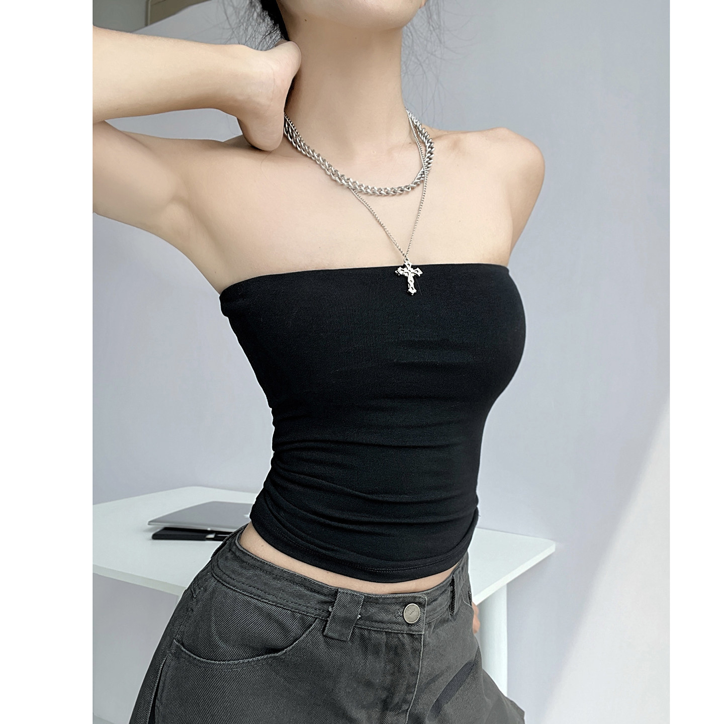 MianCun零压塑身抹胸带胸垫上衣女高弹裹胸性感美背遮副乳背心