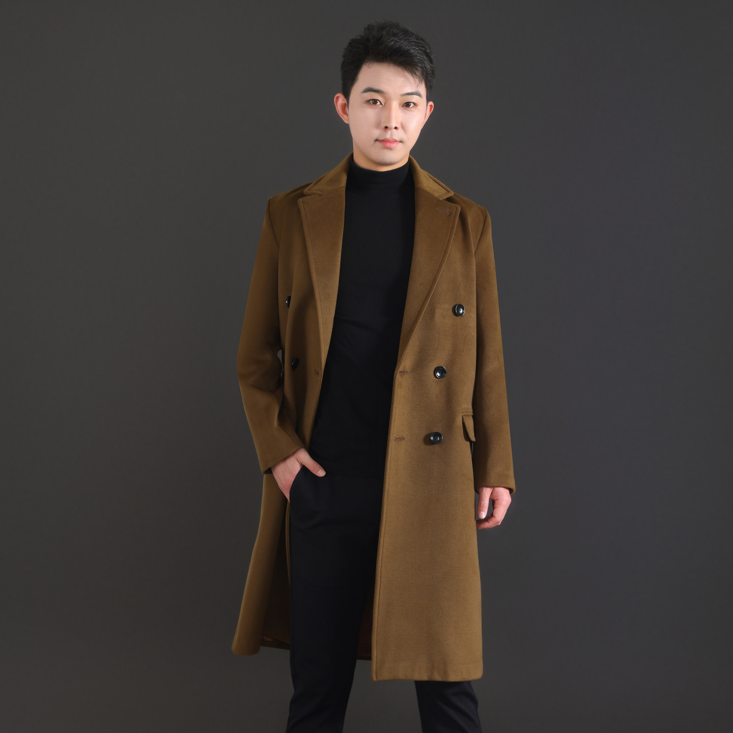 长款西服领修身双排扣