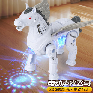 儿童电动玩具牵绳卡通小飞马仿真行走带灯光音乐男女孩生肖马玩具