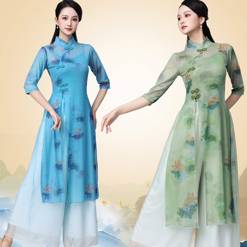 新中式舞蹈服女弹力中国舞古典舞练功服民族风舞蹈表演出服装