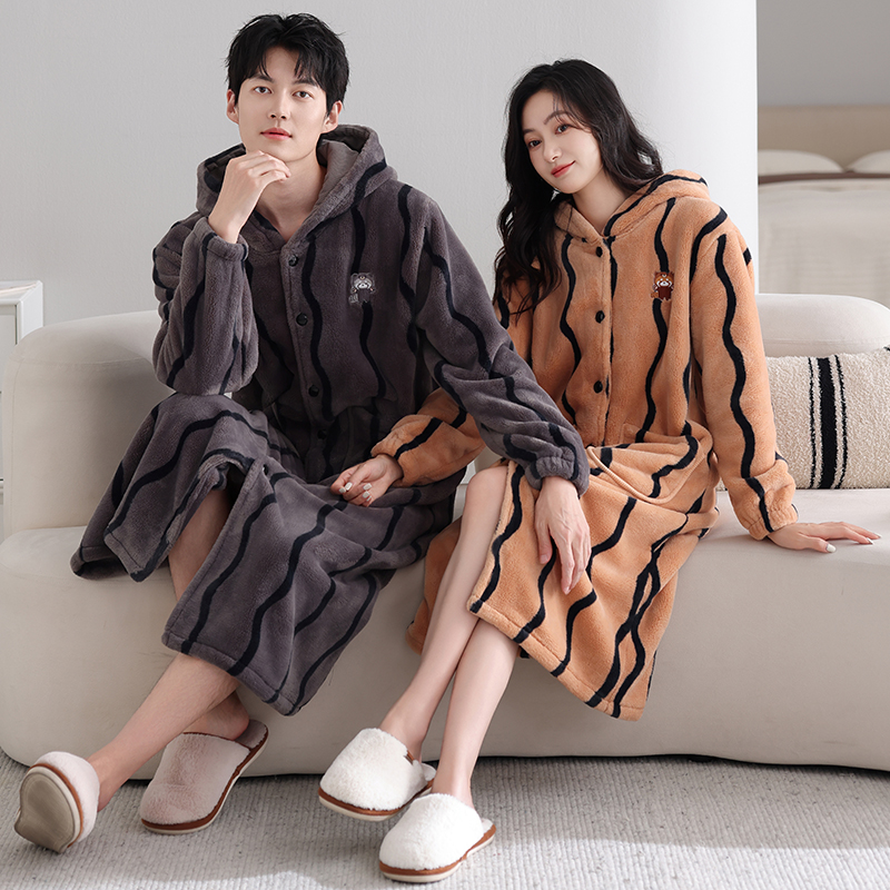 情侣睡袍冬季珊瑚绒保暖浴袍睡衣