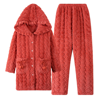 秋冬三层加厚夹棉睡衣女