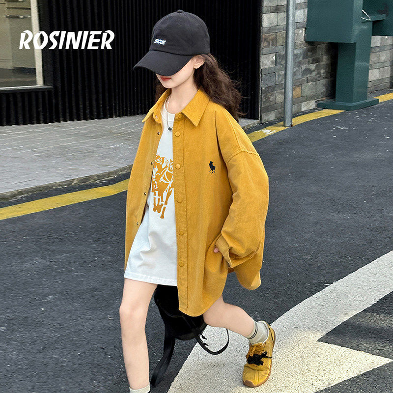 韩国ROSINIER女童防晒衬衫2026新款洋气中大童春秋长袖衬衫外套
