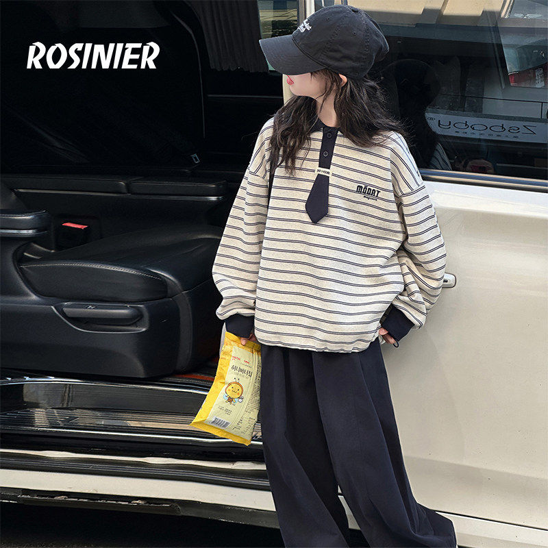 韩国ROSINIER女童厚T恤2026新款中大童春季儿童上衣女孩春装长袖