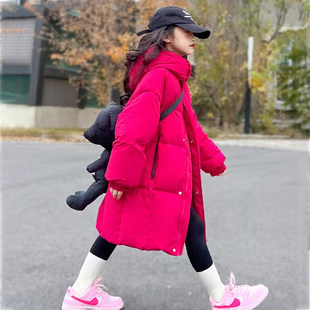 Fad Sincgo女童羽绒服2025新款冬季洋气儿童中长款加厚红色外套潮