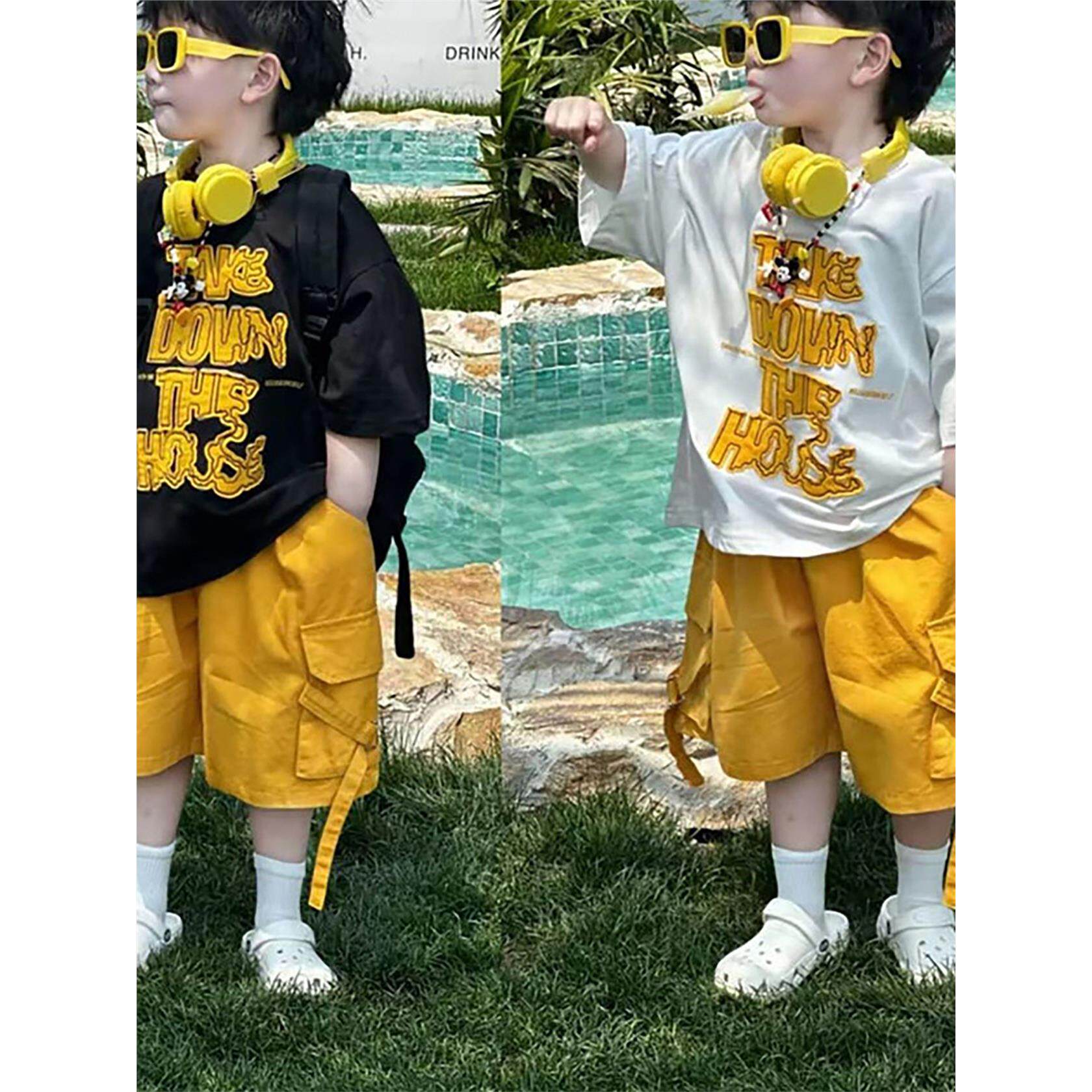 法国Uamtor男童套装2026夏季新款儿童短袖t恤宽松工装裤两件套潮