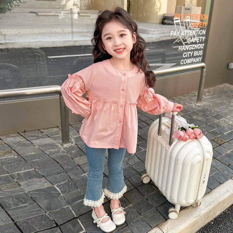 韩国Lemedy女童长袖衬衫春秋薄款2025新款小女孩宝宝外穿开衫上衣