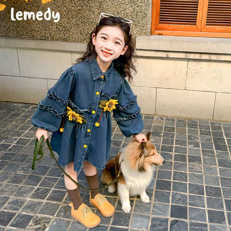 韩国Lemedy女童牛仔外套春秋2025新款儿童秋装上衣宝宝中长款风衣