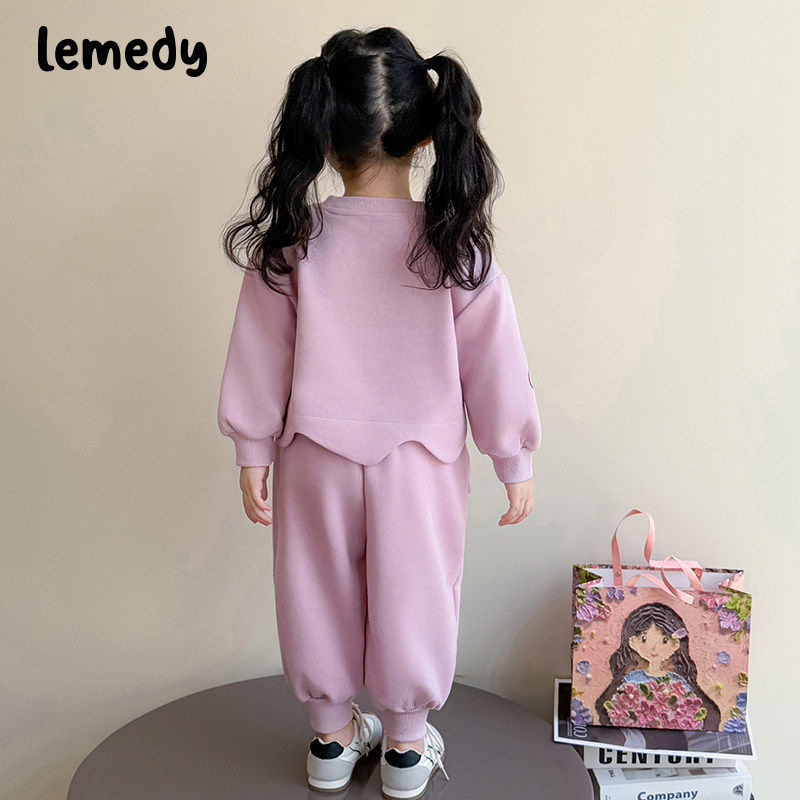 韩国Lemedy女童套装春季2026新款洋气儿童春装宝宝波浪卫衣两件套