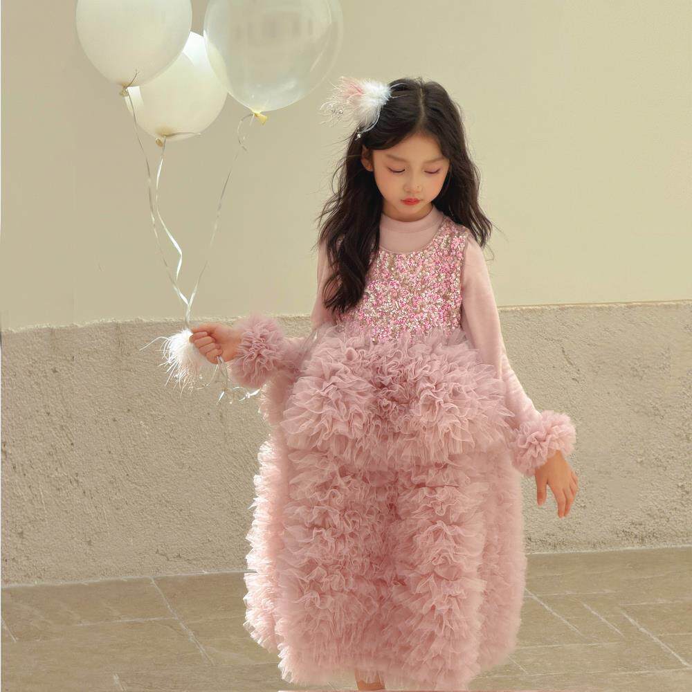 英国NextElsa女童公主裙2025秋冬儿童亮片生日礼服蓬蓬裙背心裙