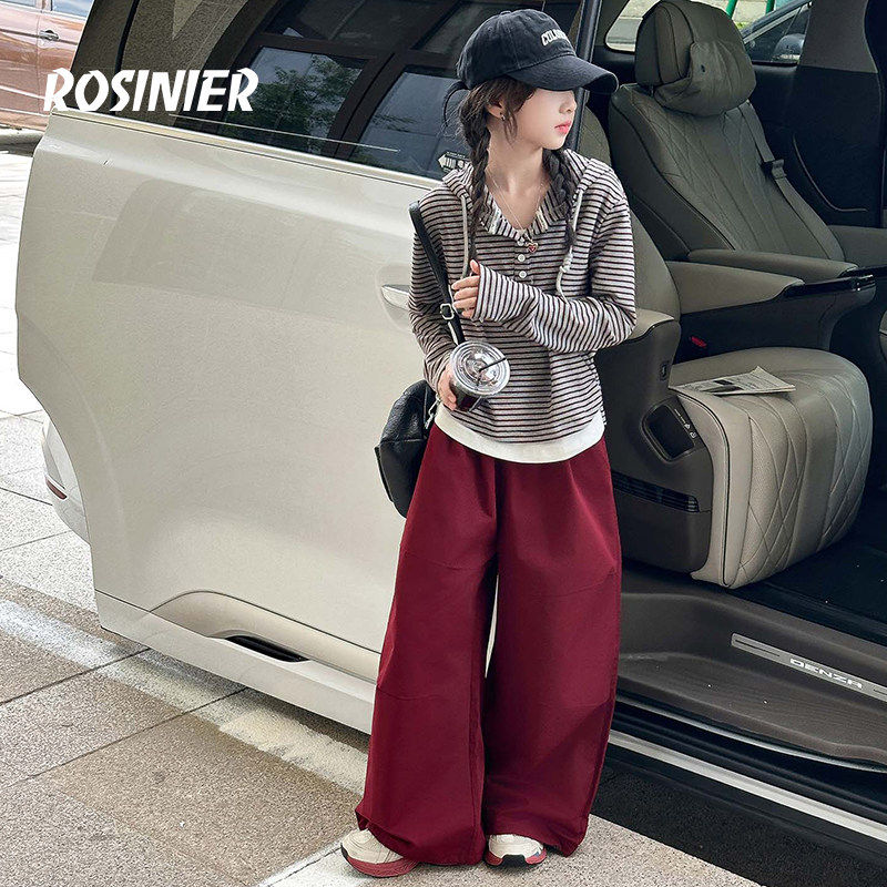 韩国ROSINIER女童长袖T恤2026新款中大童春季帽衫儿童假两件上衣