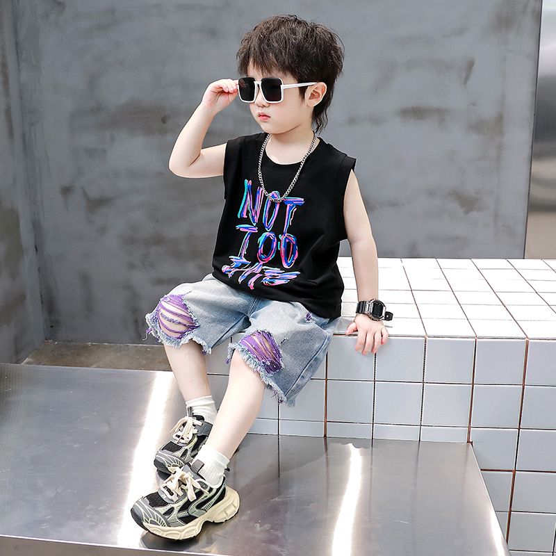 韩国男童夏季背心套装2025新款帅气时髦男宝宝夏天衣服儿童夏装潮