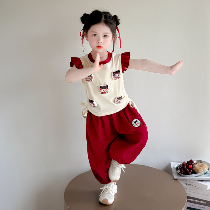 Next kiss哪吒儿童服装女童夏季套装2025新款洋气飞袖背心两件套