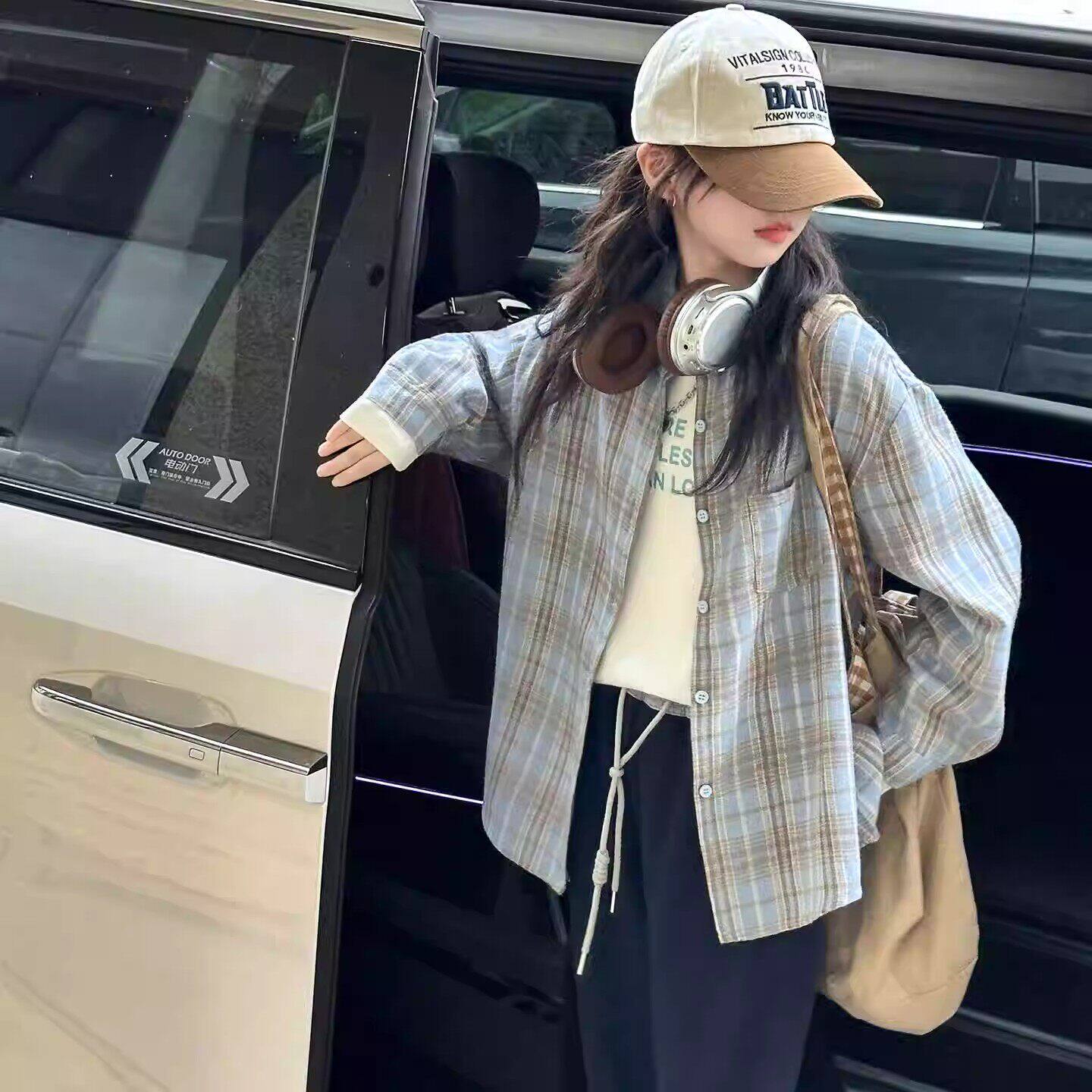 法国BERYDIA女童早春格子衬衫2026新款女大童春秋休闲百搭薄外套