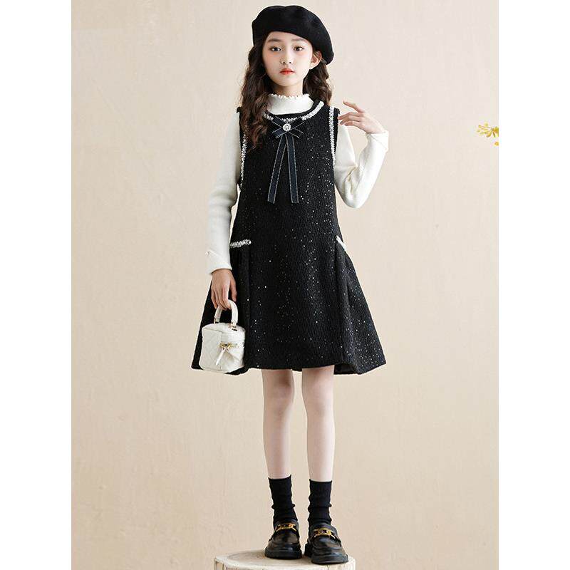 法国Uamtor女童连衣裙秋冬2025新款中大童小香风背心裙子秋装套装