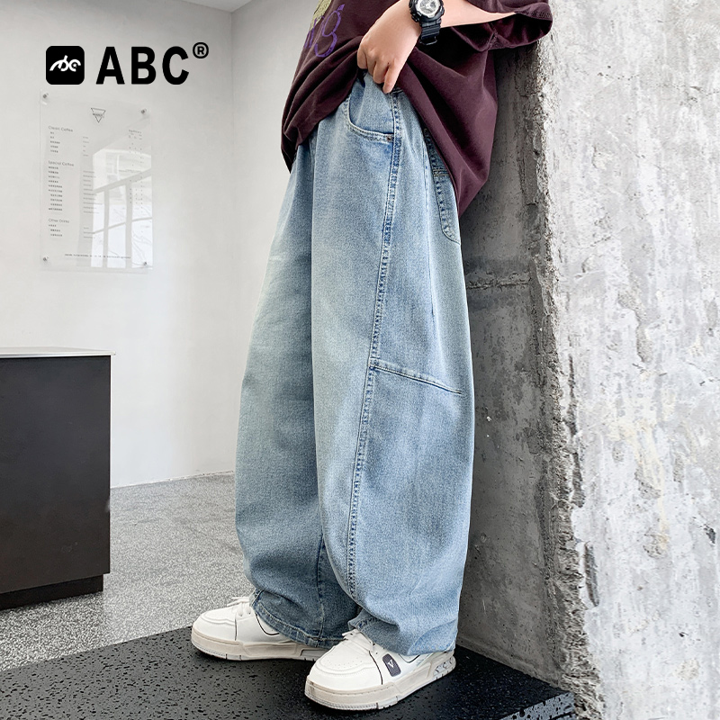 ABC男童夏季牛仔裤薄款2025新款中大童男孩阔腿裤儿童宽松防蚊裤