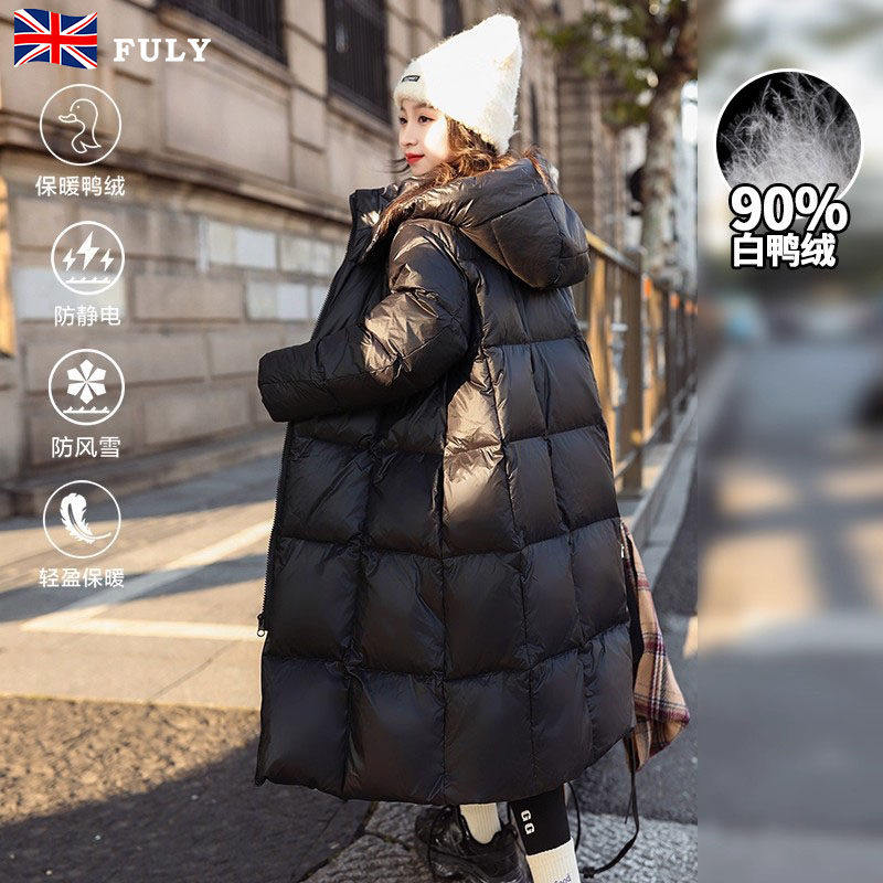 英国FULY儿童羽绒服女中大童中长款加厚90白鸭绒冬装连帽三防外套