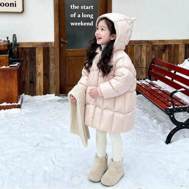 英国FULY儿童羽绒服女童中长款加厚白鸭绒宝宝冬装小女孩三防外套